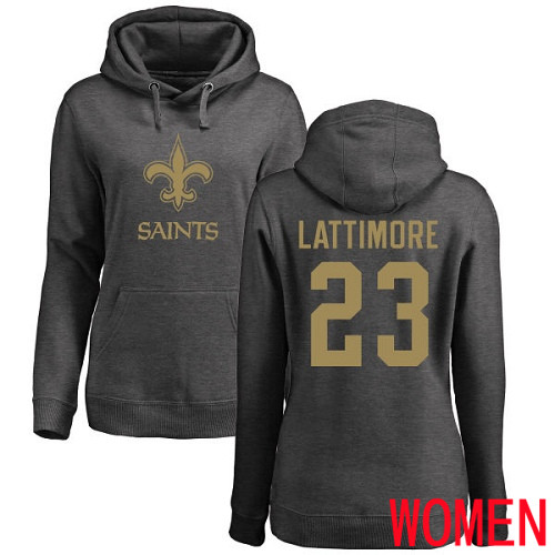 New Orleans Saints Ash Women Marshon Lattimore One Color NFL Football 23 Pullover Hoodie Sweatshirts